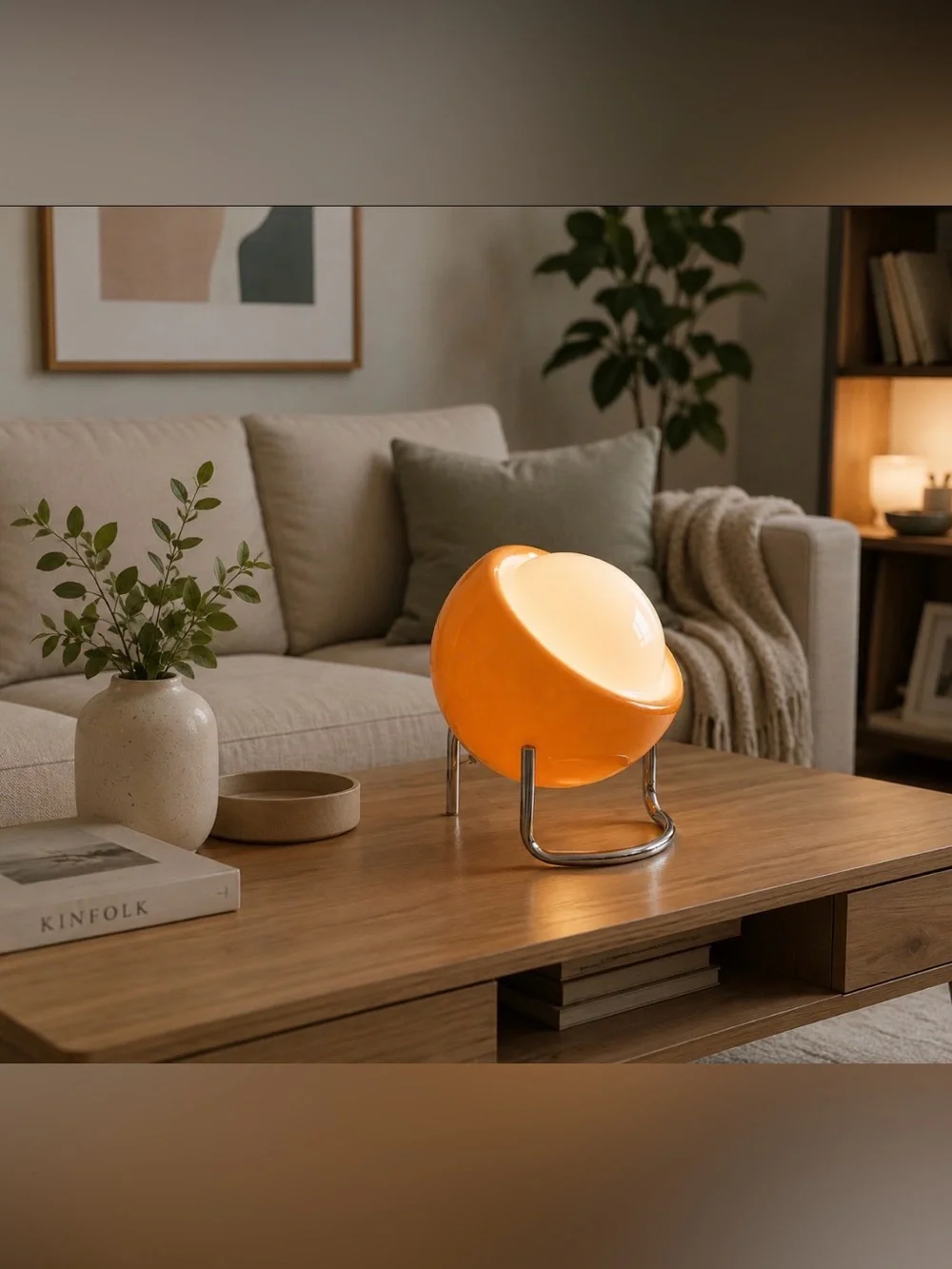 Bauhaus Lamp, Mid Century Modern Orange Table Lamp